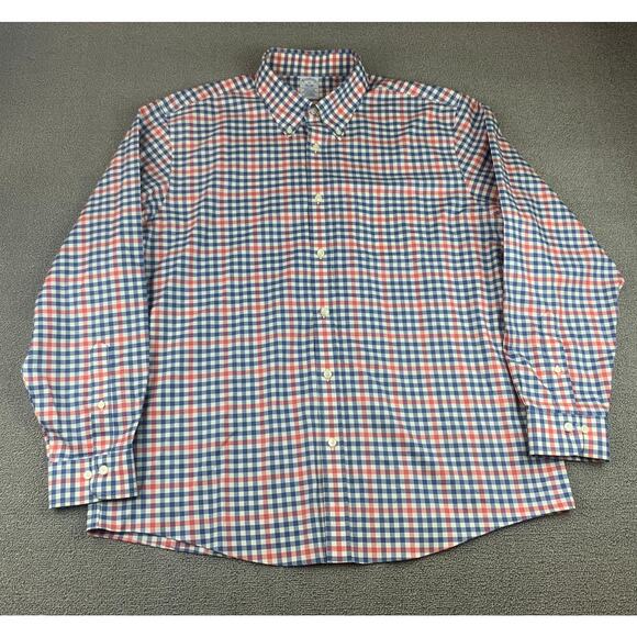 Y2K Brooks Brothers Shirt Men's XL Red Blue Check Button Up 346 Casual Preppy - Picture 1 of 10